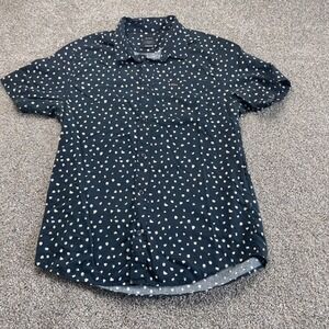 RVCA Button Up Shirt Mens Medium Slim Fit Navy Polka Dot Short Sleeve Casual